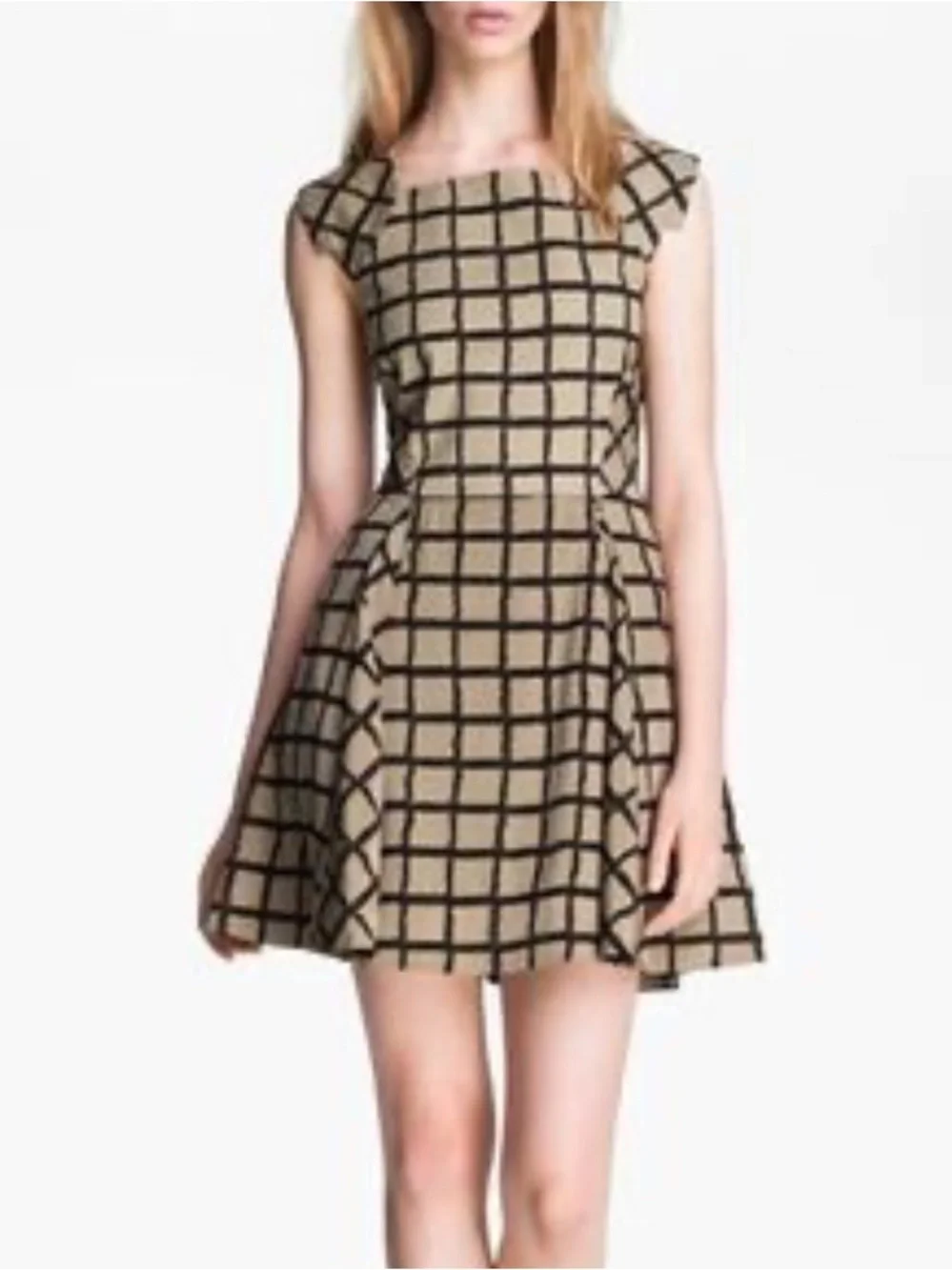 rag & bone Lorie Windowpane Black and Beige Fit-and-Flare Mini Dress sz 8